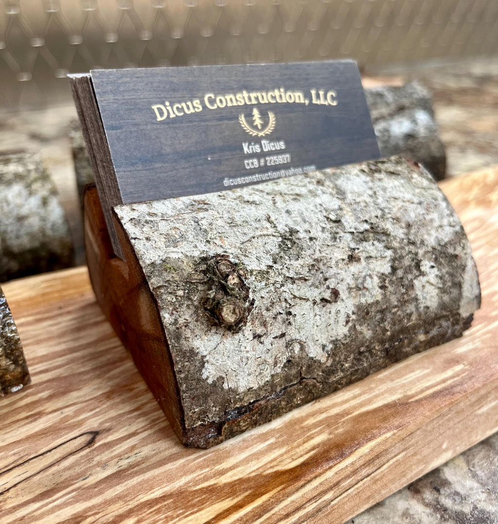 Handmade Plum Wood Business Card Holder: Rustic Desk Decor