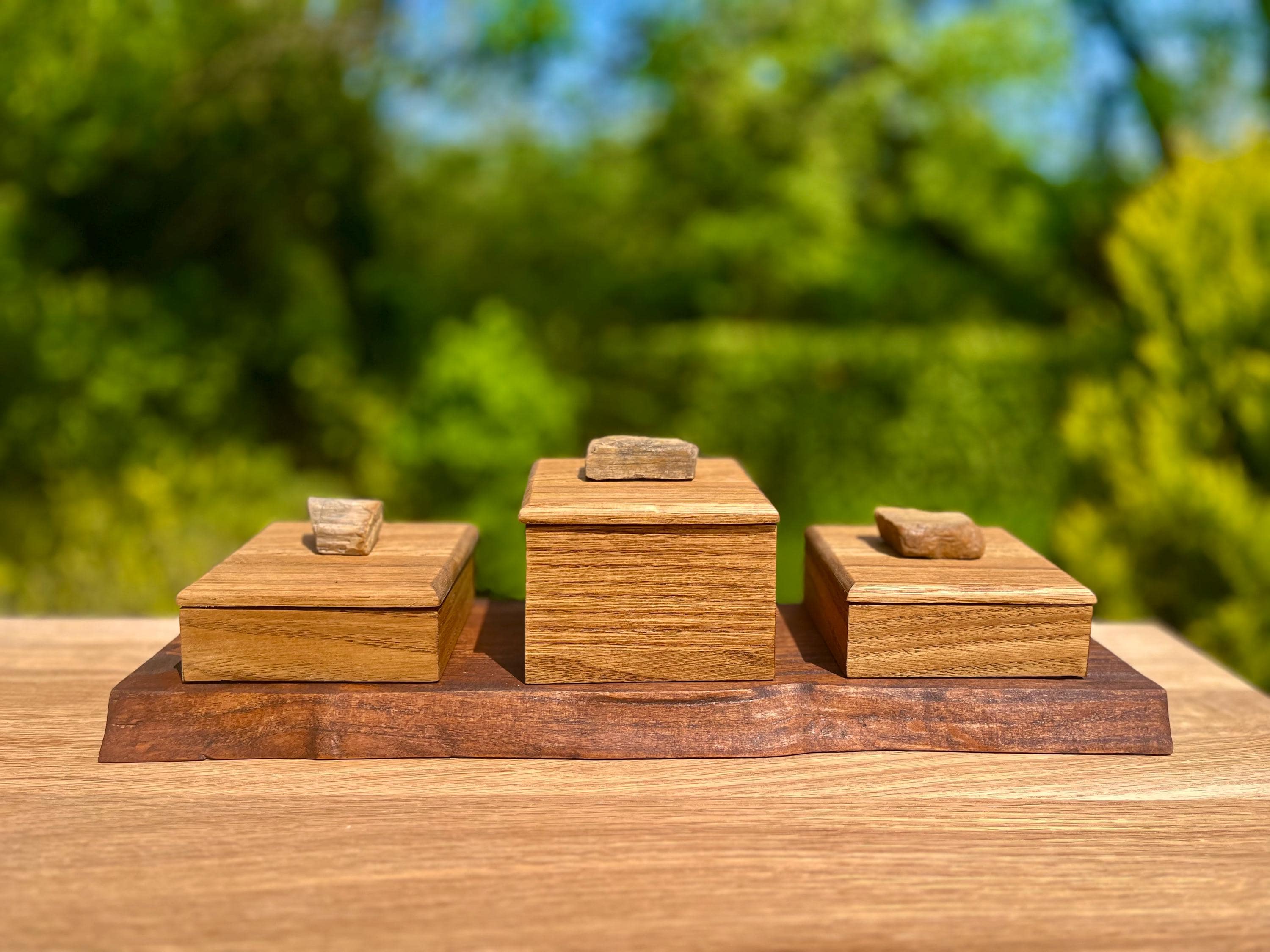 Oak 3-Box Set: Petrified Wood Pulls, Live-Edge Alder Tray