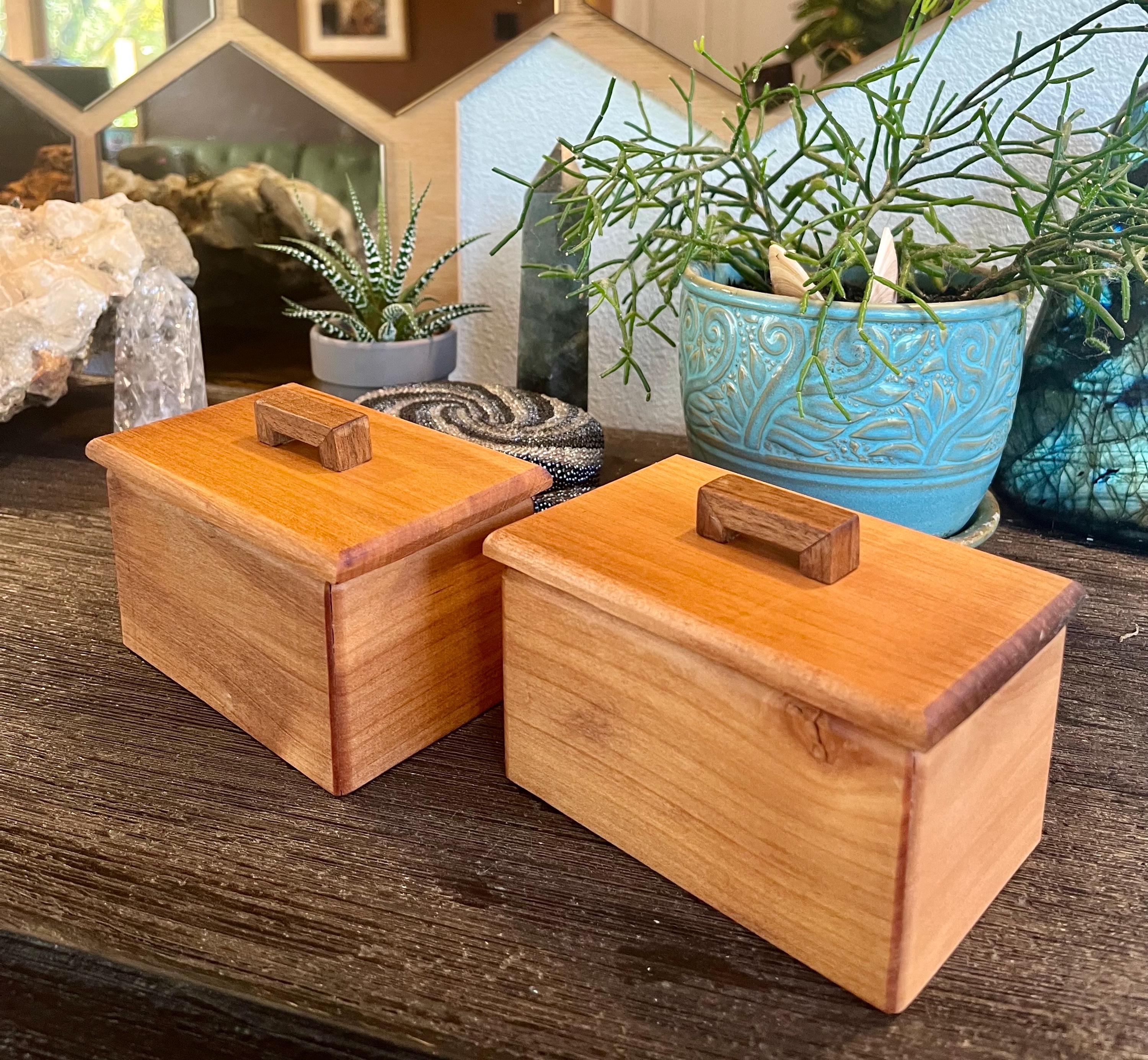 Reclaimed Cherry Wood Boxes with Walnut Handles, Felt Lined - Set of 2
