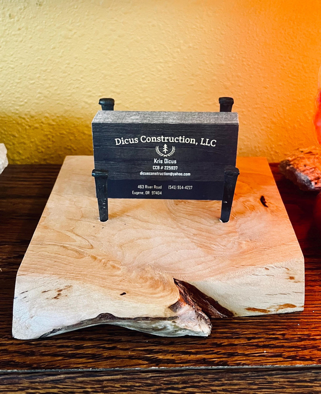 Live-Edge Alder Wood Business Card Holder: Rustic Desk Decor