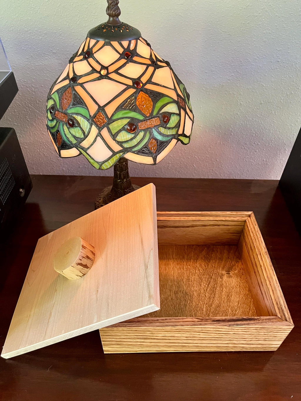 Handmade Solid Oak Jewelry Box: Rustic Maple Lid Storage