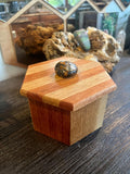 Handcrafted Oak & Mahogany Hexagonal Storage Box with New Zealand Beach Stone Pull