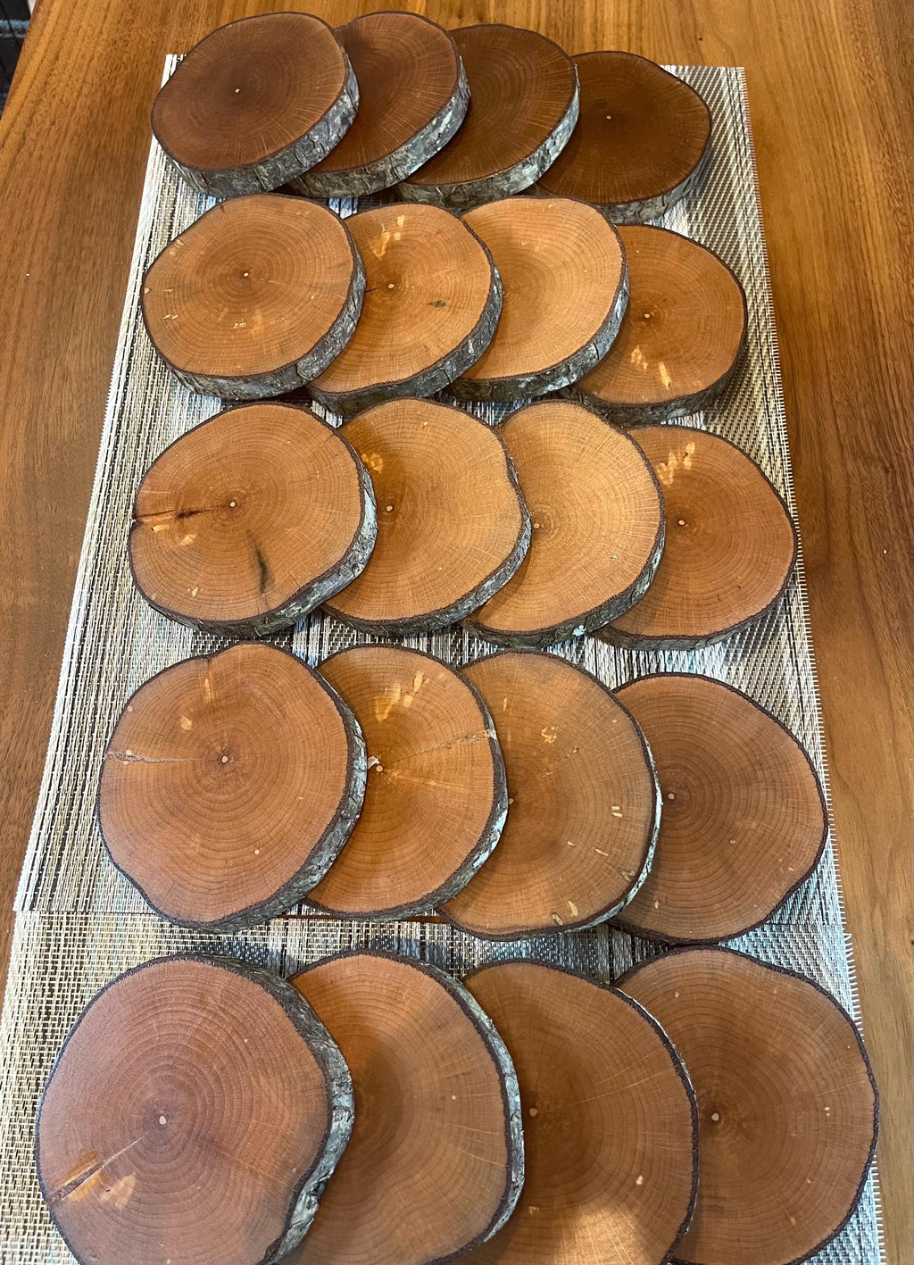 Live-Edge Wood Coasters: Rustic Hazelnut Tree Slices, Set of 4