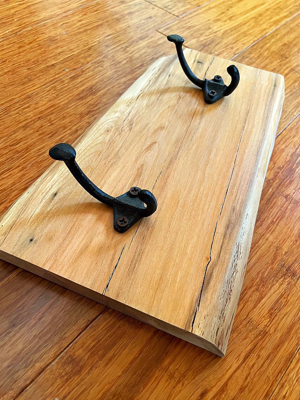 Live-Edge Apple Wood Coat Rack: Rustic Iron Hooks, Handmade