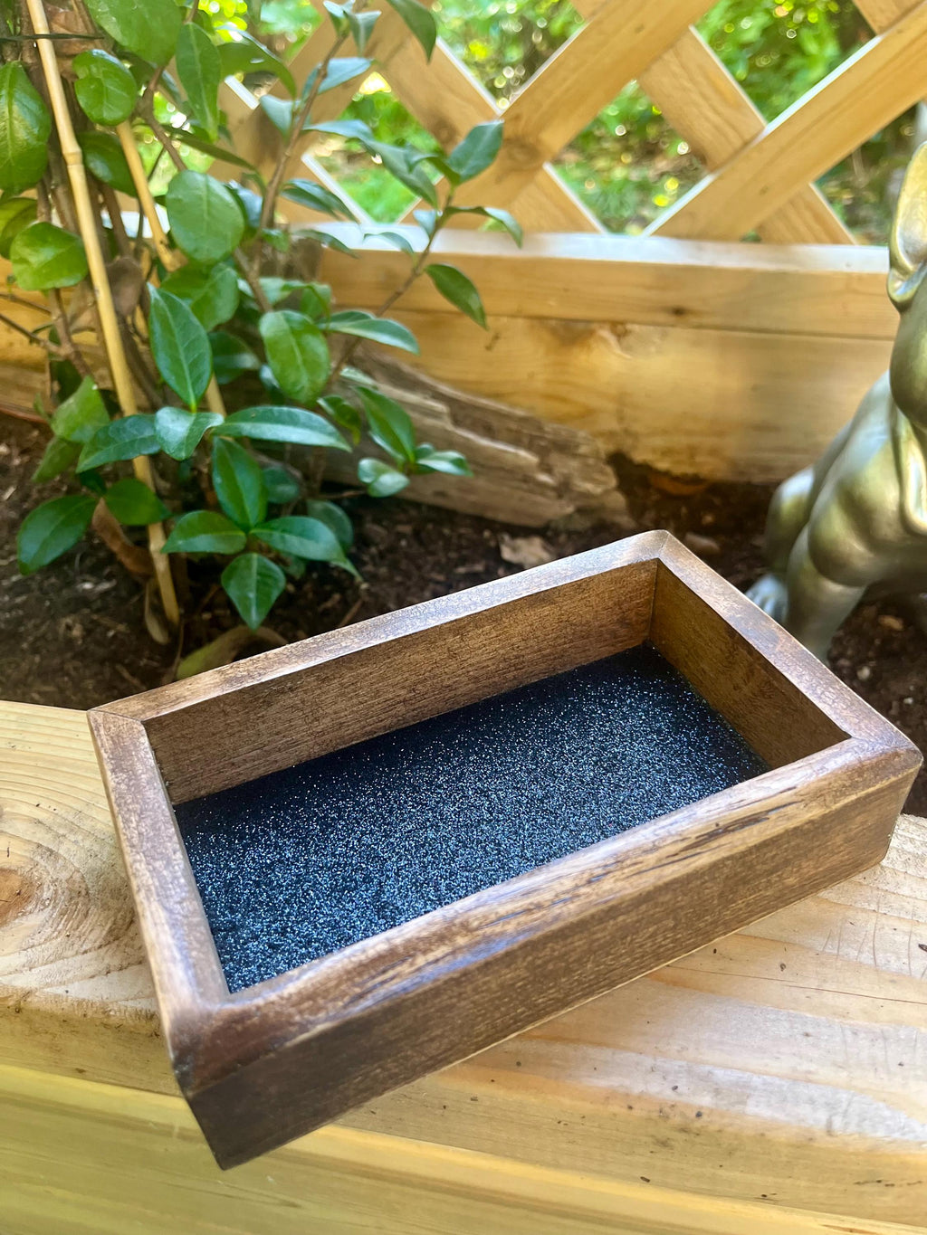 Live-Edge Plum Wood Jewelry Tray | Tung Oil Finish, Sparkly Lining