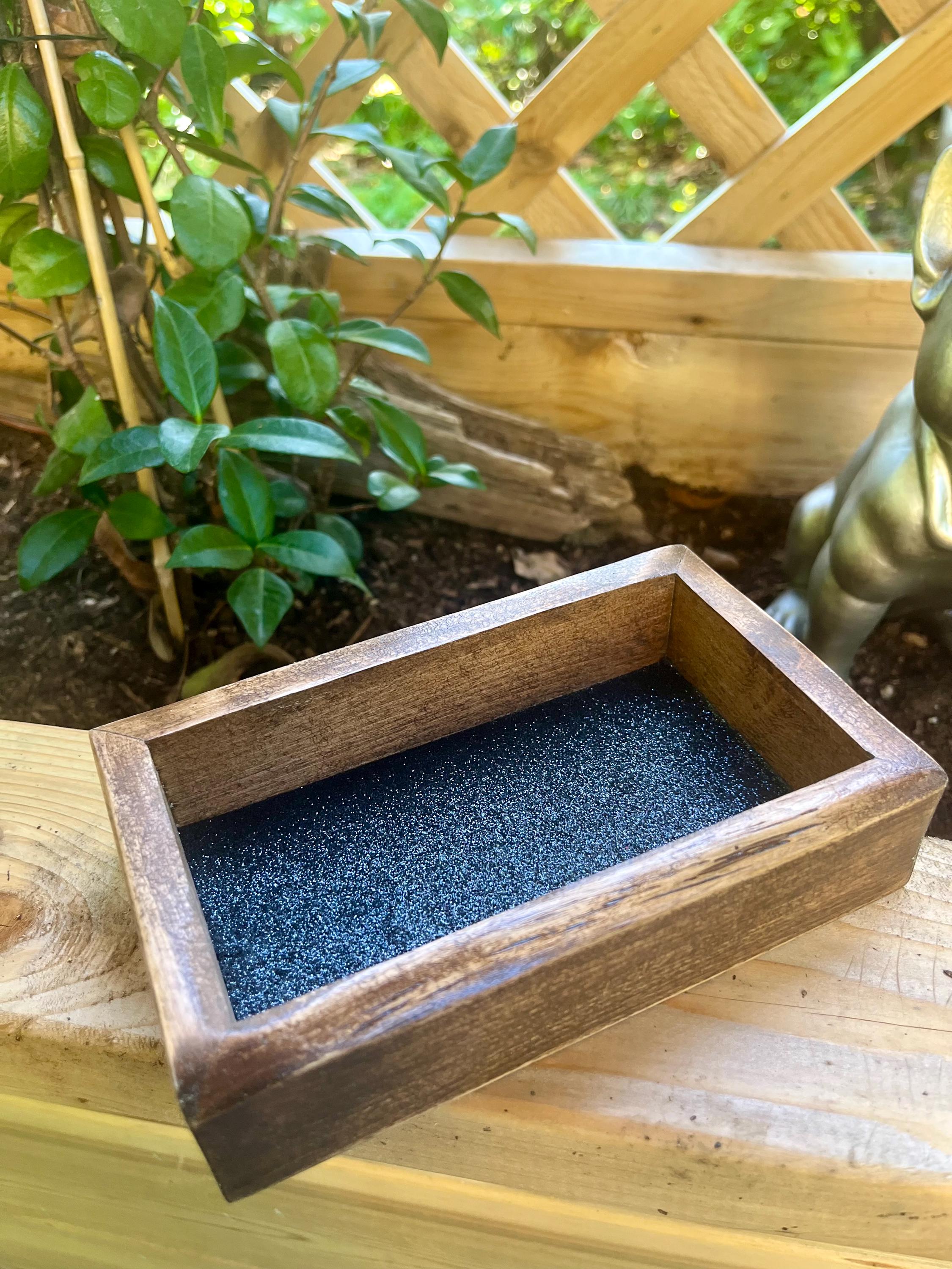 Live-Edge Plum Wood Jewelry Tray | Tung Oil Finish, Sparkly Lining