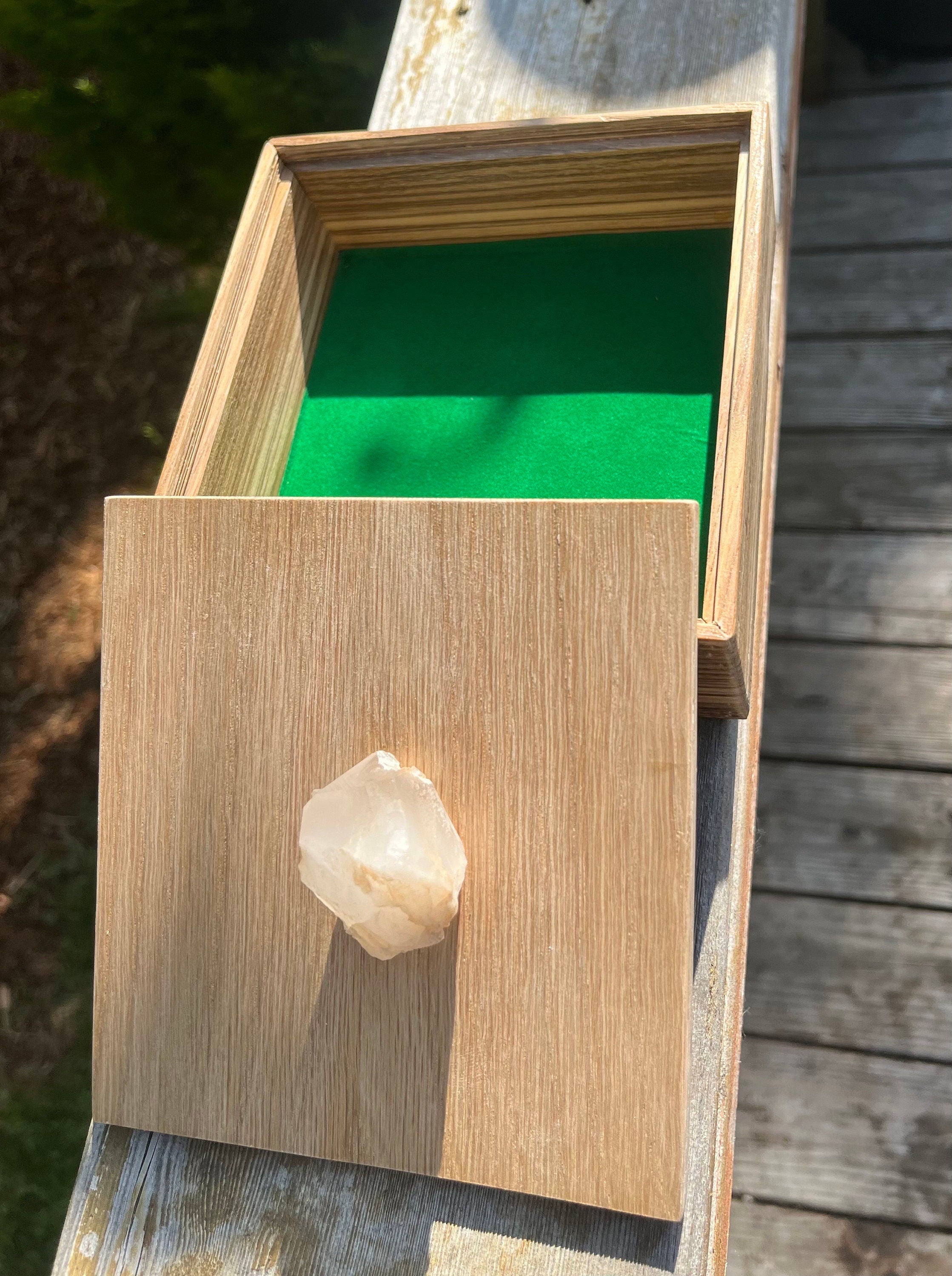 Handmade Zebrawood Jewelry Box: Oak Lid & Quartz Crystal Pull