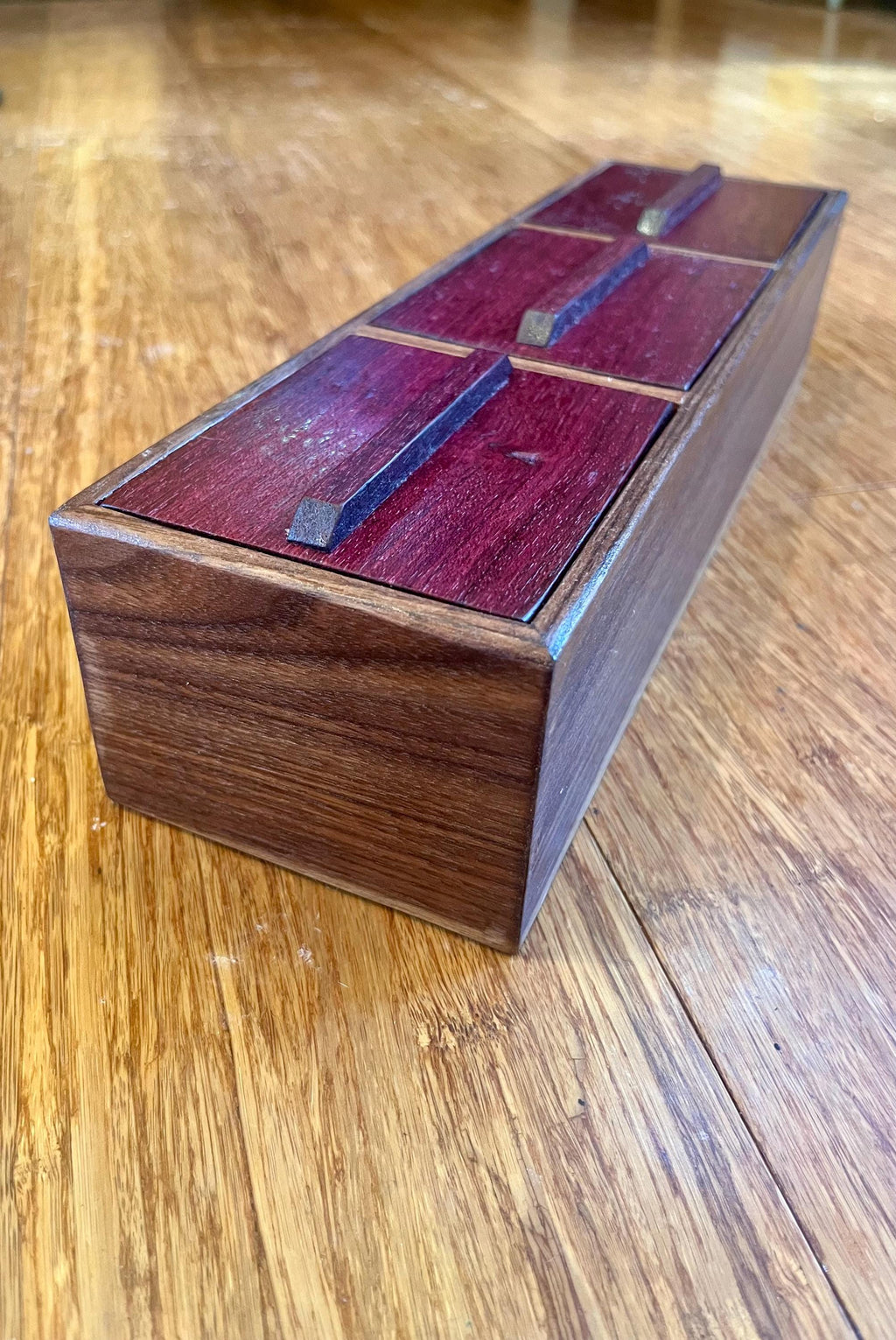 Handmade Walnut & Purpleheart Jewelry Box: Locally Grown Wood, Unique Design