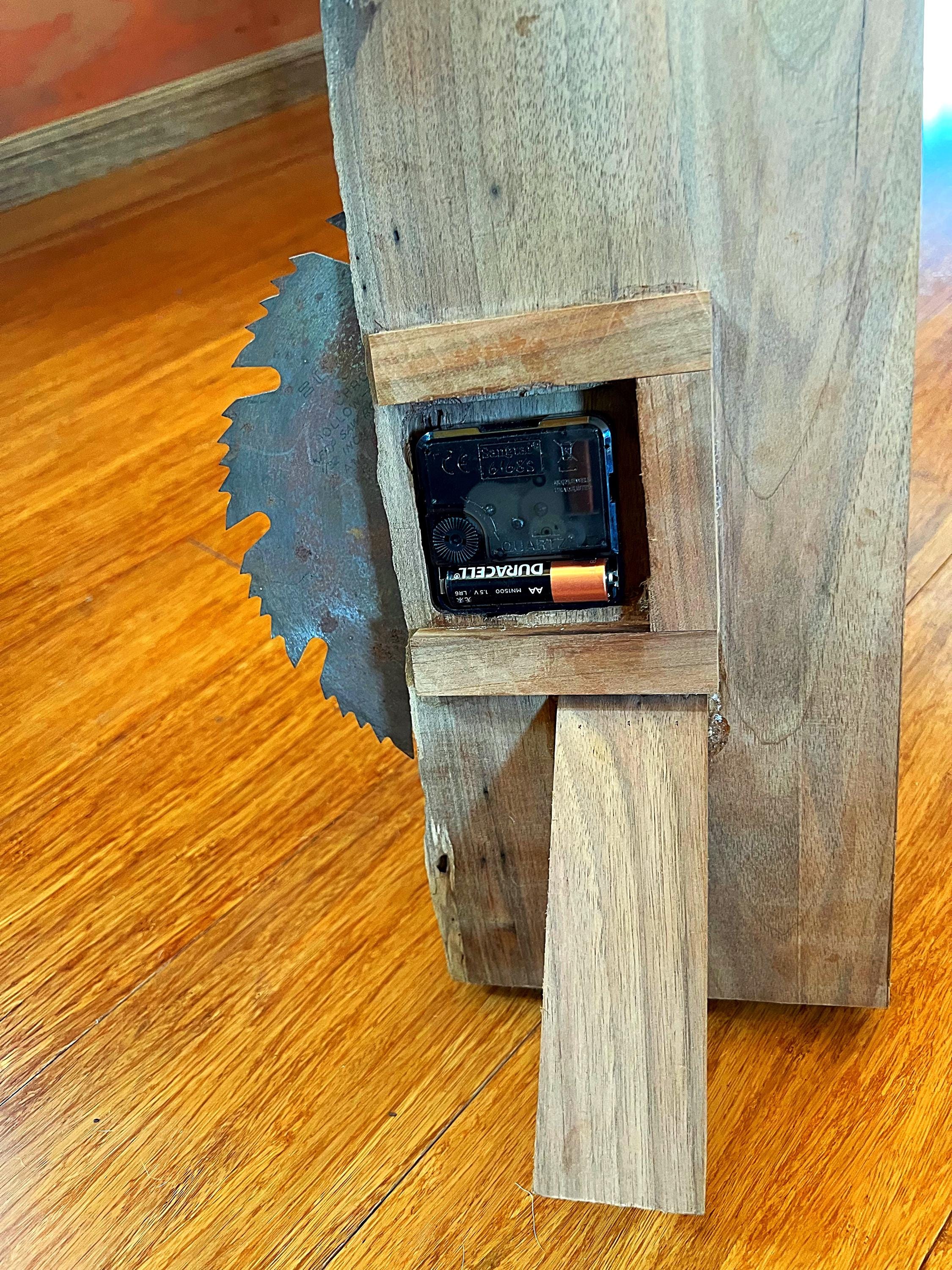 Handmade Walnut Desk Clock with Upcycled Saw Blade: Rustic Man Cave Decor