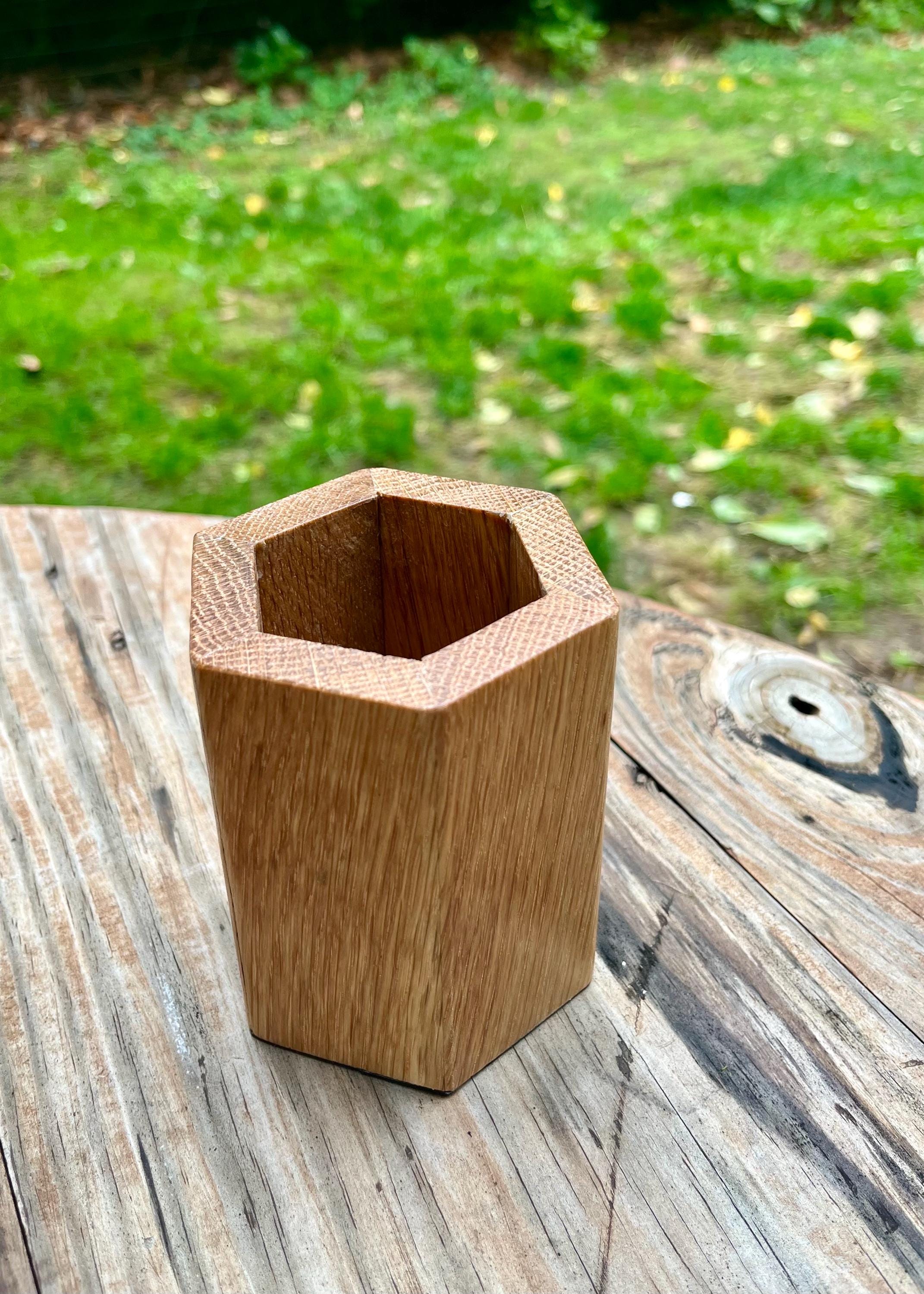 Handmade Reclaimed Oak Pen Holder | Rustic Desk Organizer