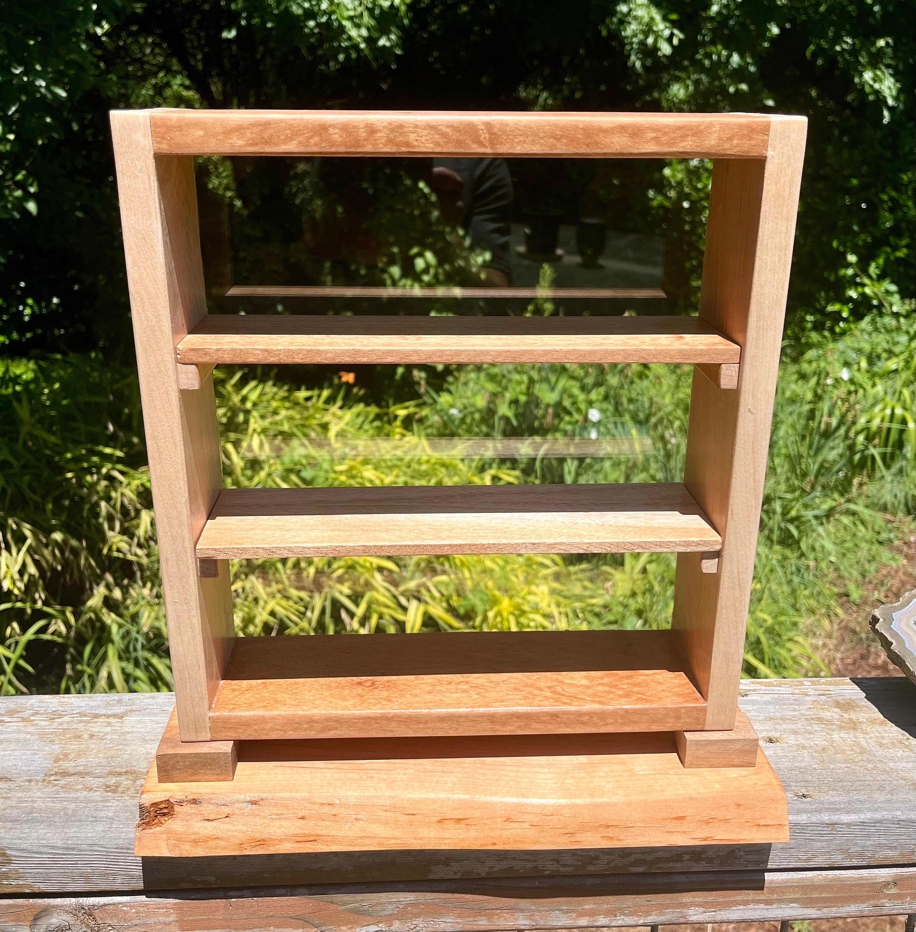 Handmade Wood Desktop Shelf: Mahogany, Oak & Live Edge Alder Base
