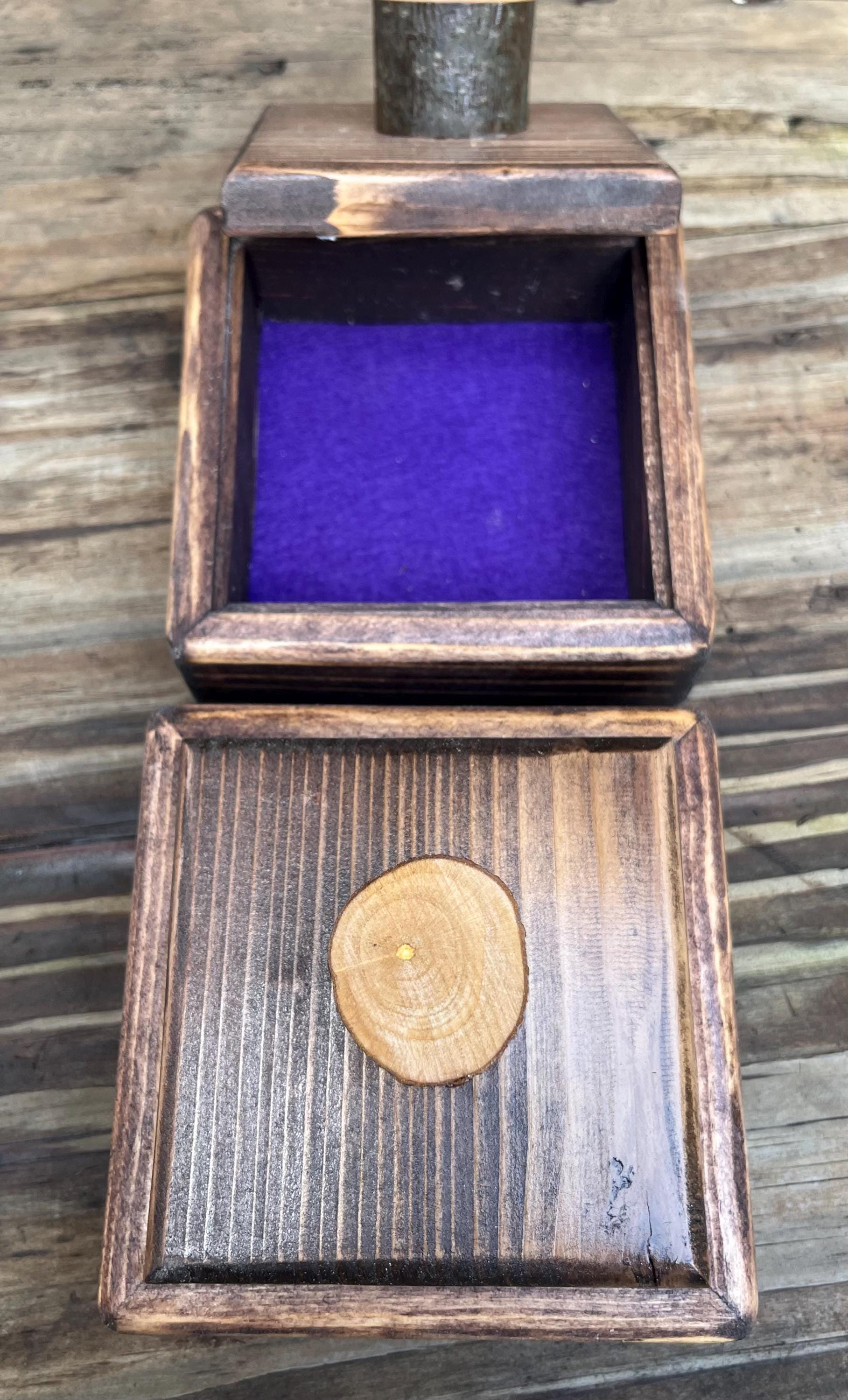 Handmade Spruce Wood Jewelry Box Set – Rustic Plum Wood Pulls, Purple Felt