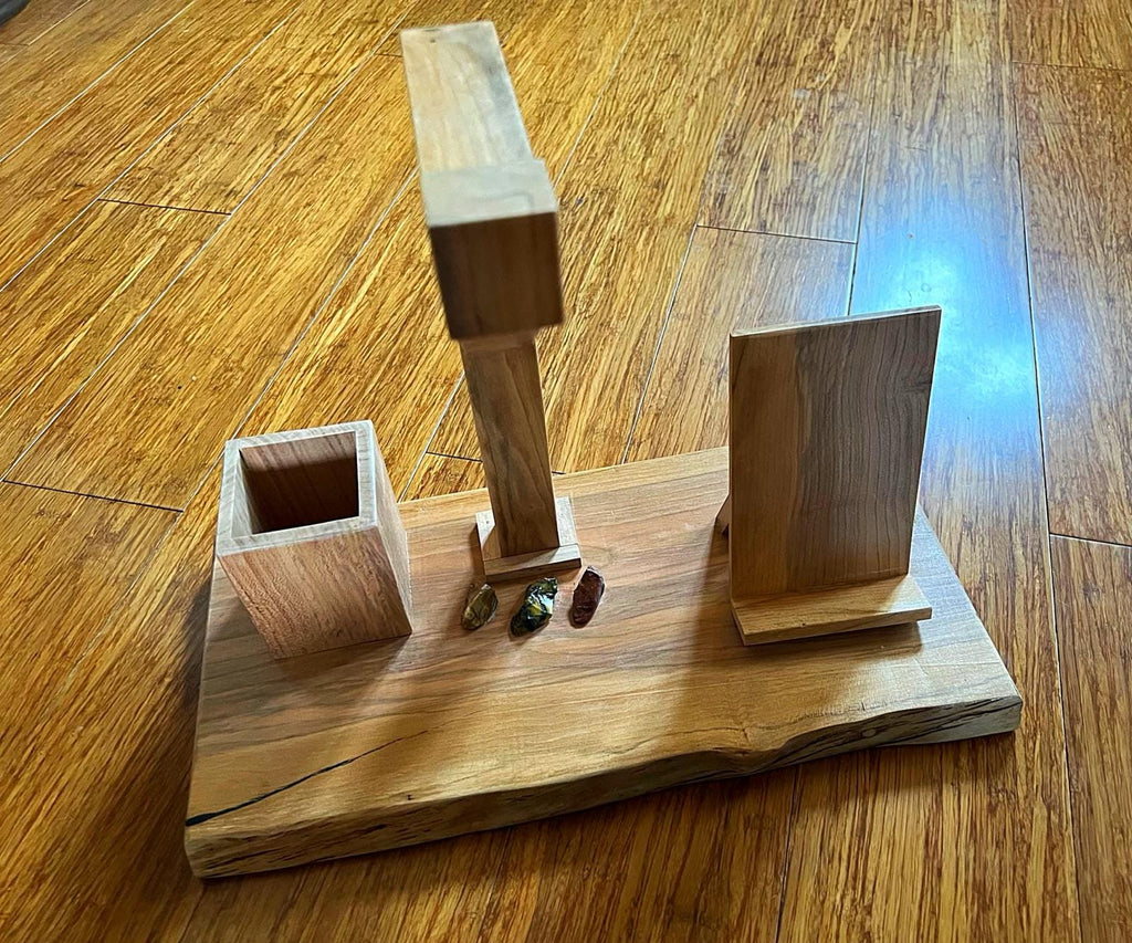 Handcrafted Plum Wood Headphone Stand with Phone & Pen Holder