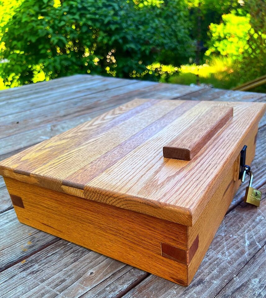 Solid Oak Locking Storage Box: Ipe Inlays, Felt Lined