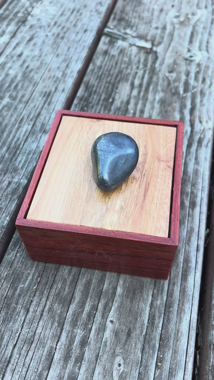 Handmade Padauk Wood Jewelry Box: Plum Wood Lid, Hematite Pull
