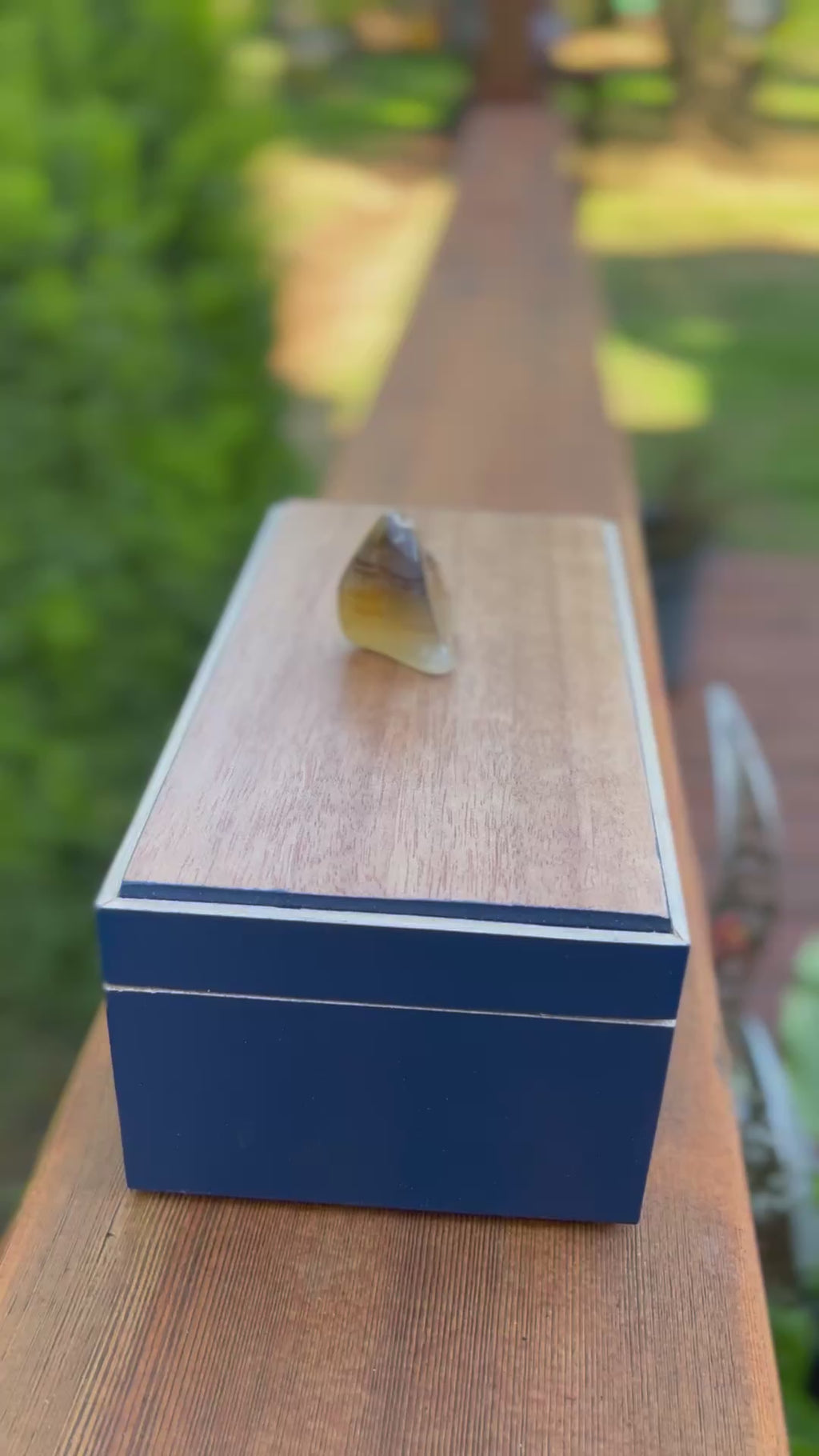 Handmade Maple Jewelry Box: Blue Milk Paint Finish, Smokey Quartz Pull