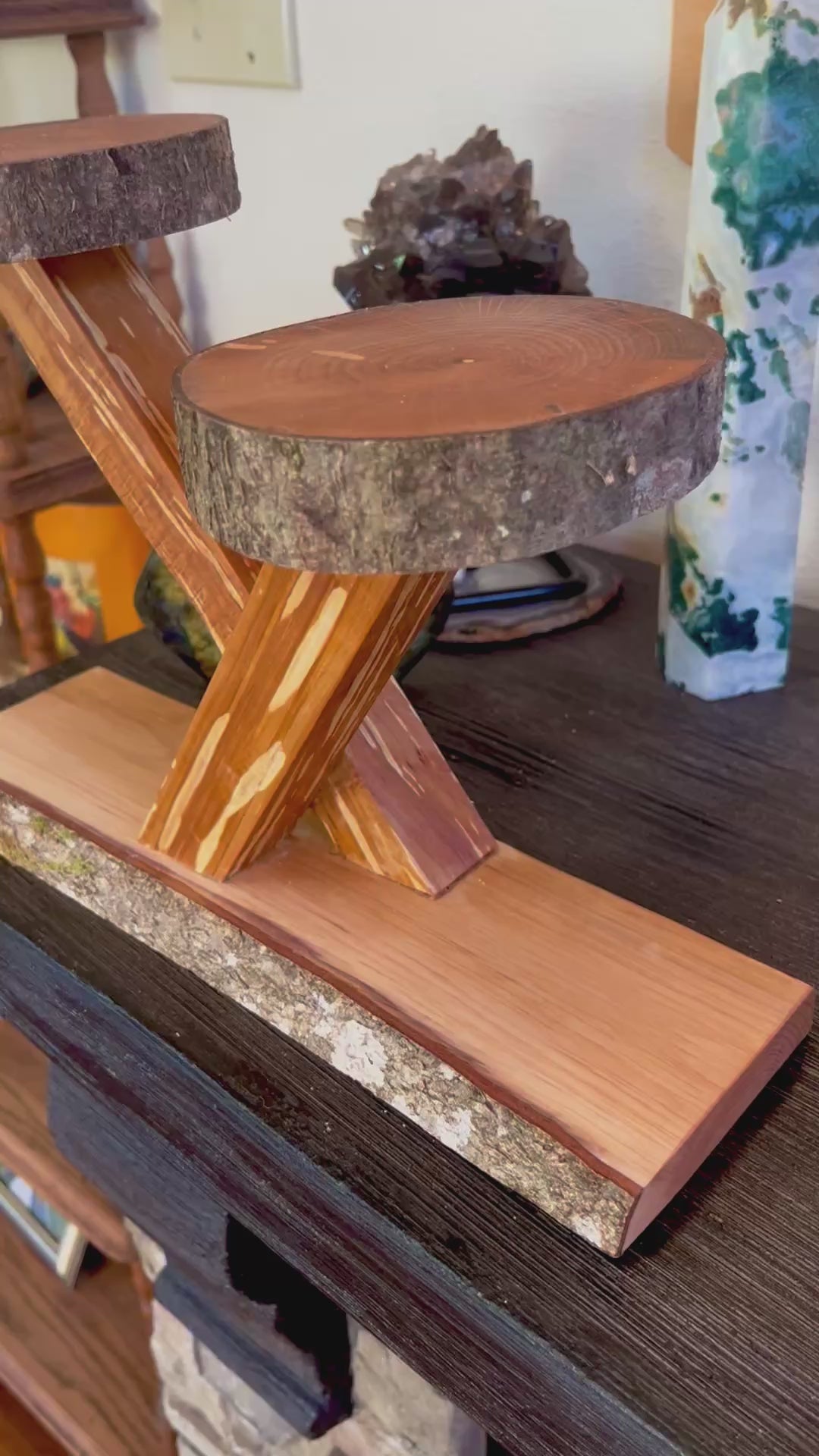 Live-Edge Heirloom Apple Wood Plant Stand – Tops are Handcrafted from a Single Limb