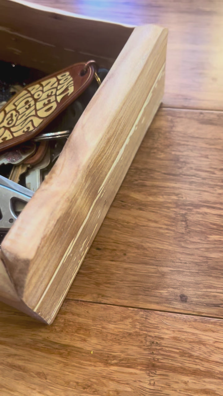 Handmade Apple Wood Jewelry Tray | Live-Edge, Sparkle Lining