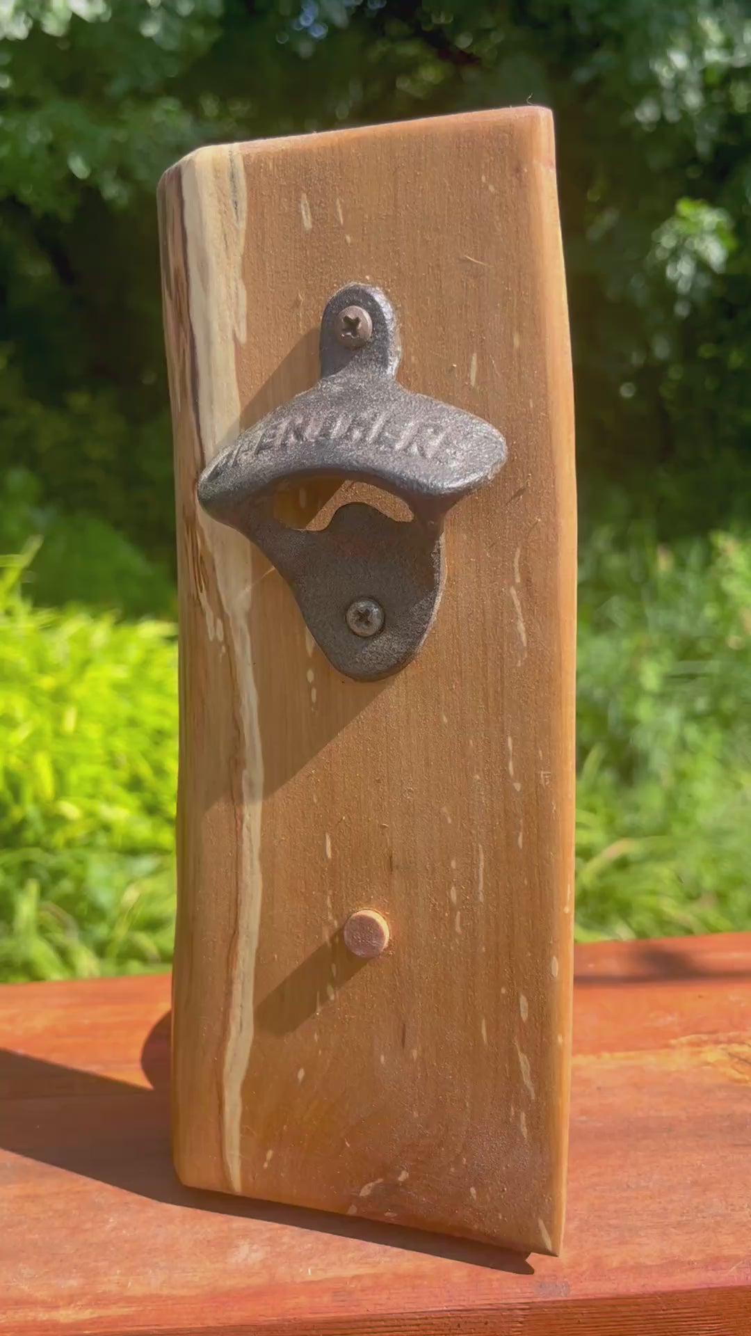 Live Edge Apple Wood Bottle Opener: Rustic Wall Mounted Barware