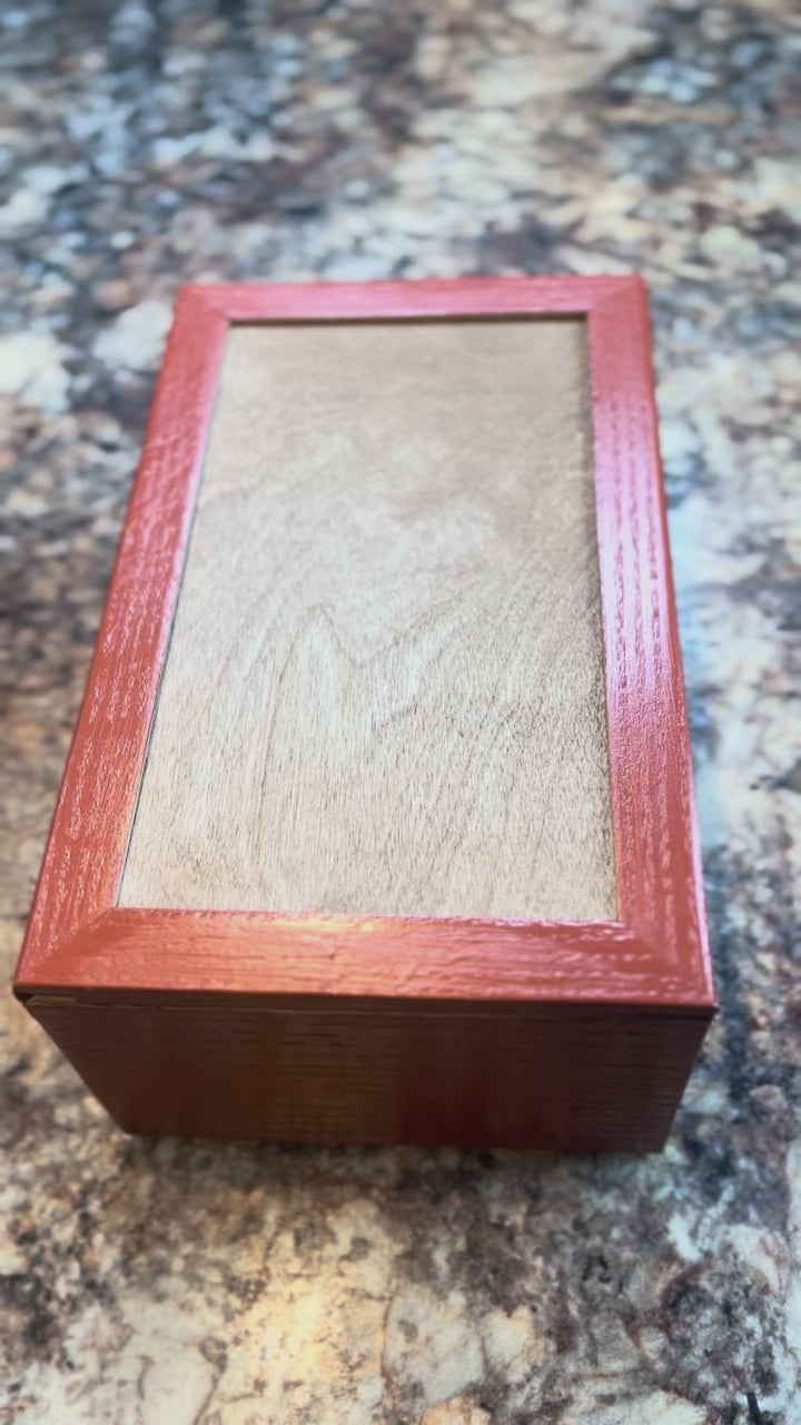 Handmade Recycled Oak Storage Box: Orange Milk Paint Finish, Felt Bottom