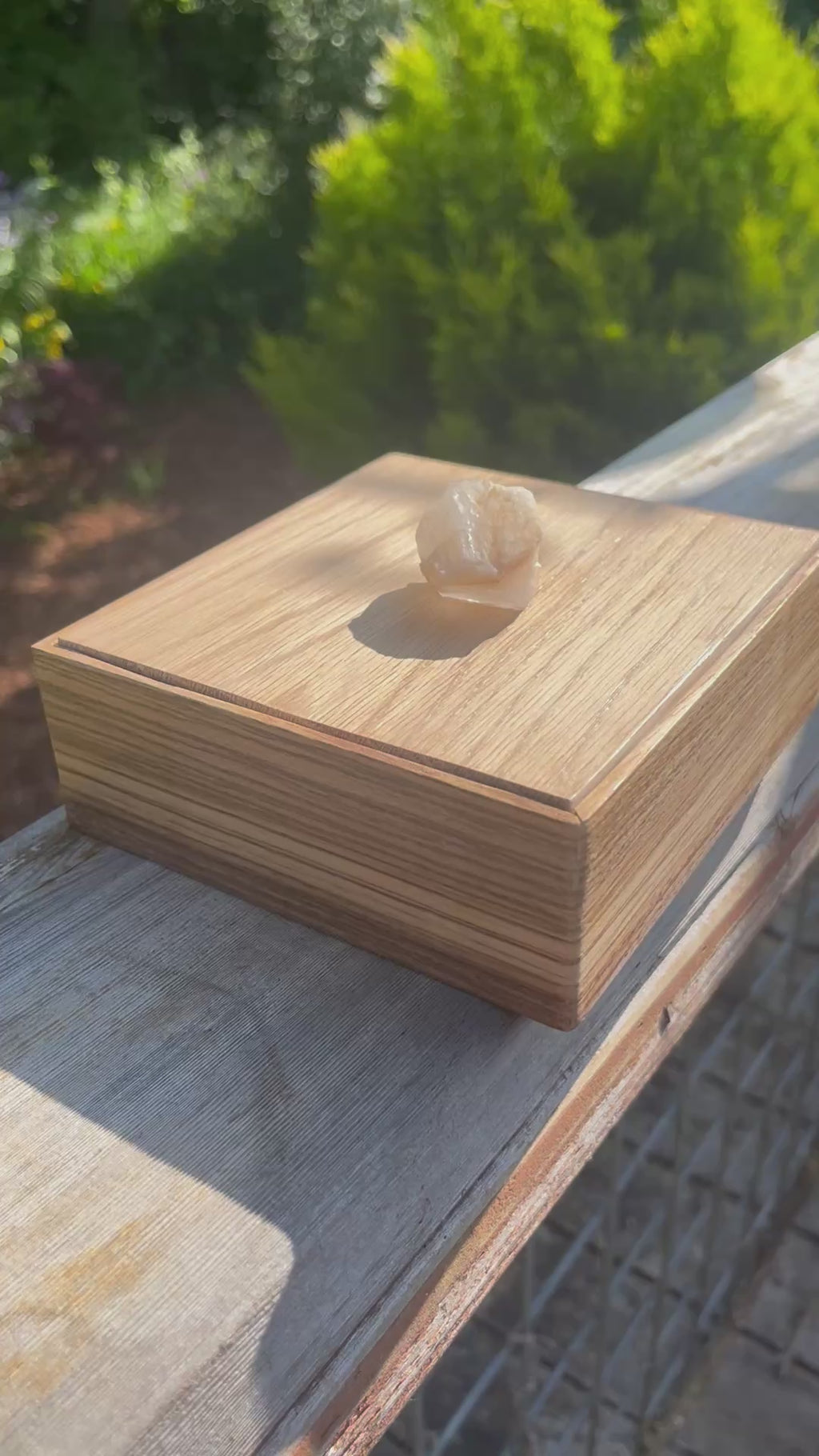 Handmade Zebrawood Jewelry Box: Oak Lid & Quartz Crystal Pull