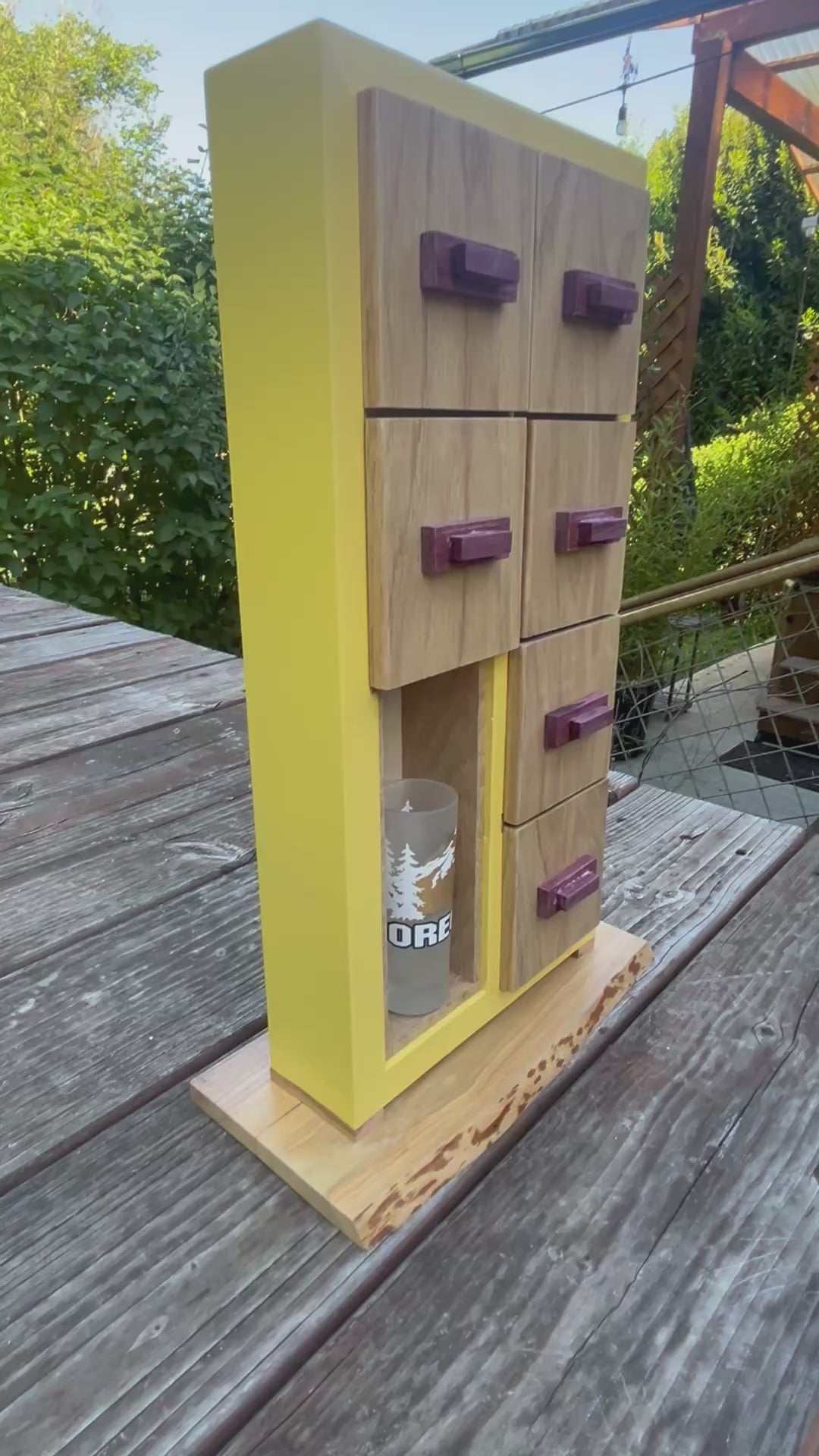 Handmade Wooden Tea Box: Oak Drawers, Purpleheart Pulls, Live Edge Ash Base