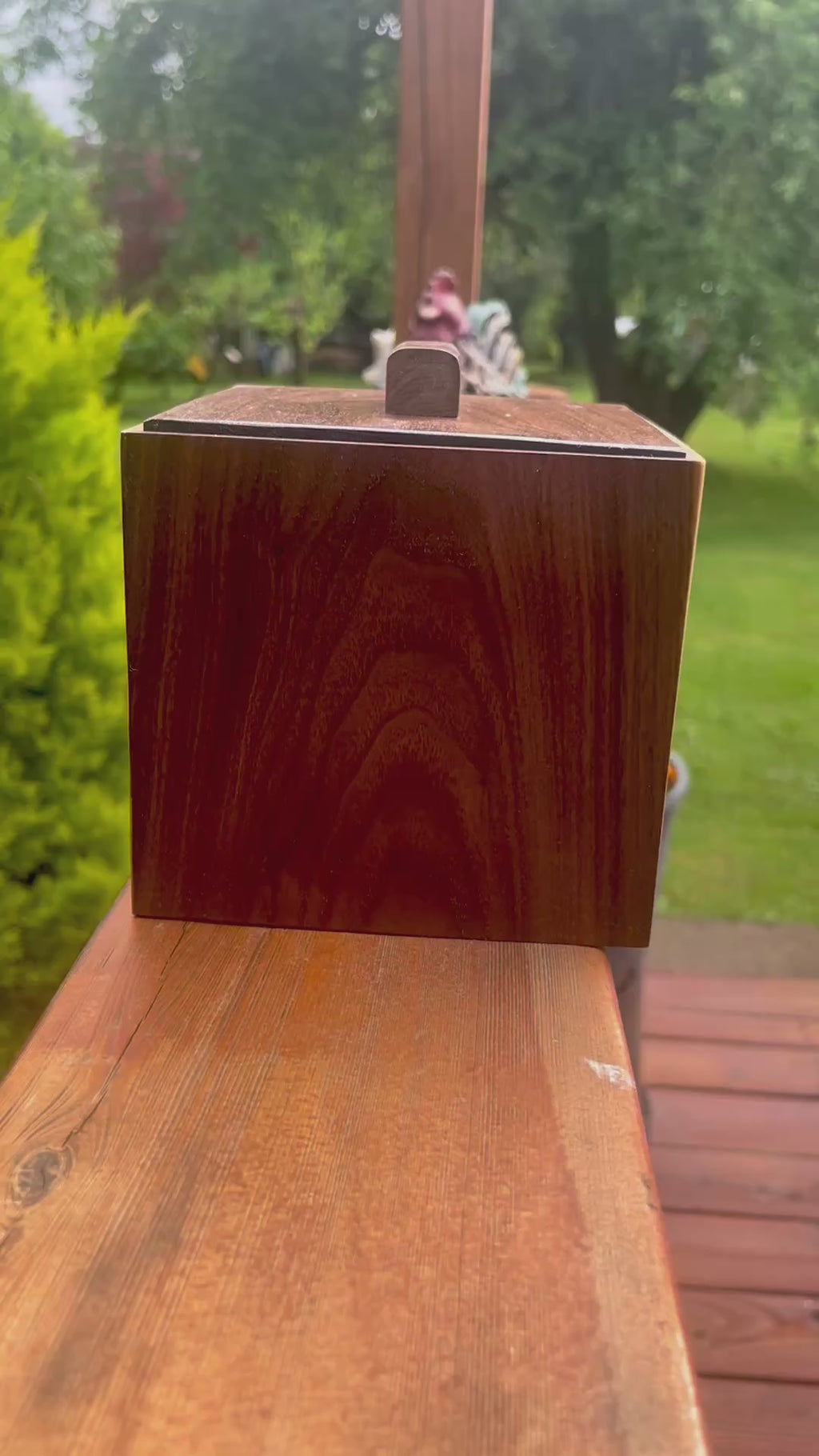 Handmade Walnut & Maple Cube Box: Blue Sparkle Felt Lined