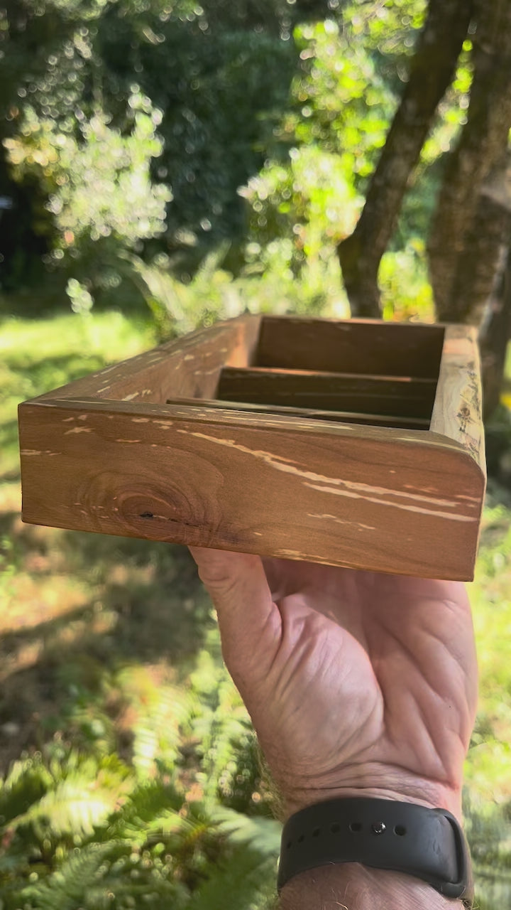 Handmade Live-Edge Apple Wood Jewelry Tray: Green Sparkle Felt Lined