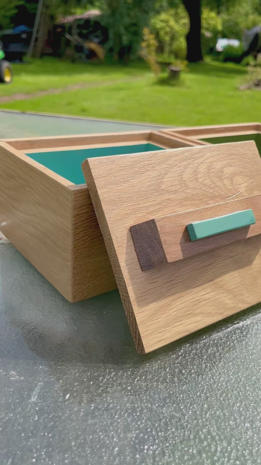 Reclaimed Oak Storage Boxes with Walnut Handles - Set of 2