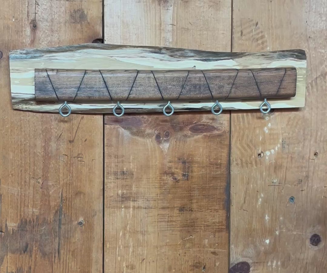 Hidden Hook Wall Rack – Live Edge Heirloom Apple & Upcycled Fir Key Organizer