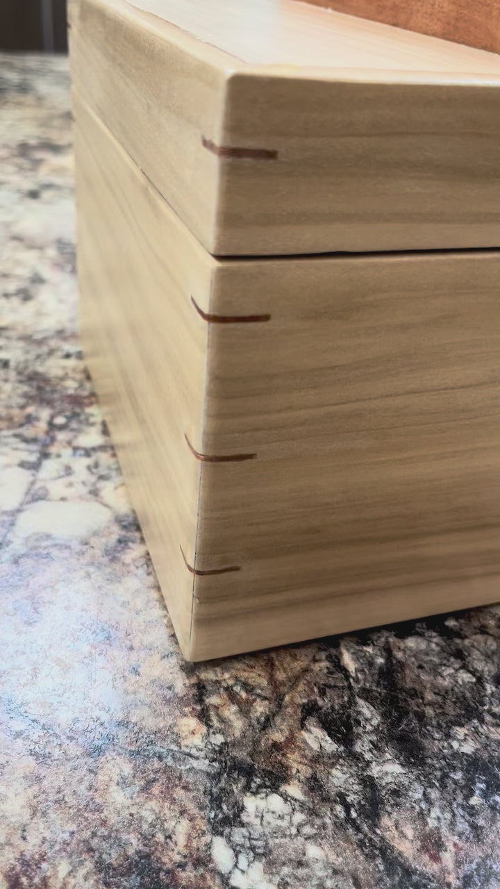 Rustic Poplar Storage Box: Salvaged Wood Keepsake Box with Mahogany Accents