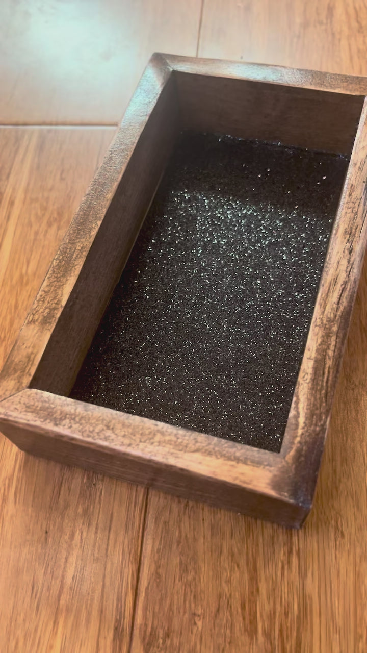 Live-Edge Plum Wood Jewelry Tray | Tung Oil Finish, Sparkly Lining