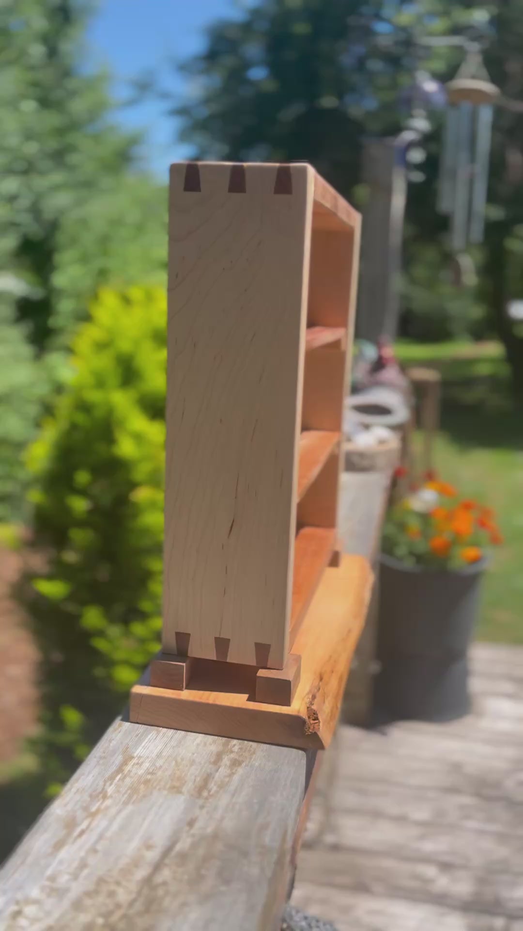 Handmade Wood Desktop Shelf: Mahogany, Oak & Live Edge Alder Base