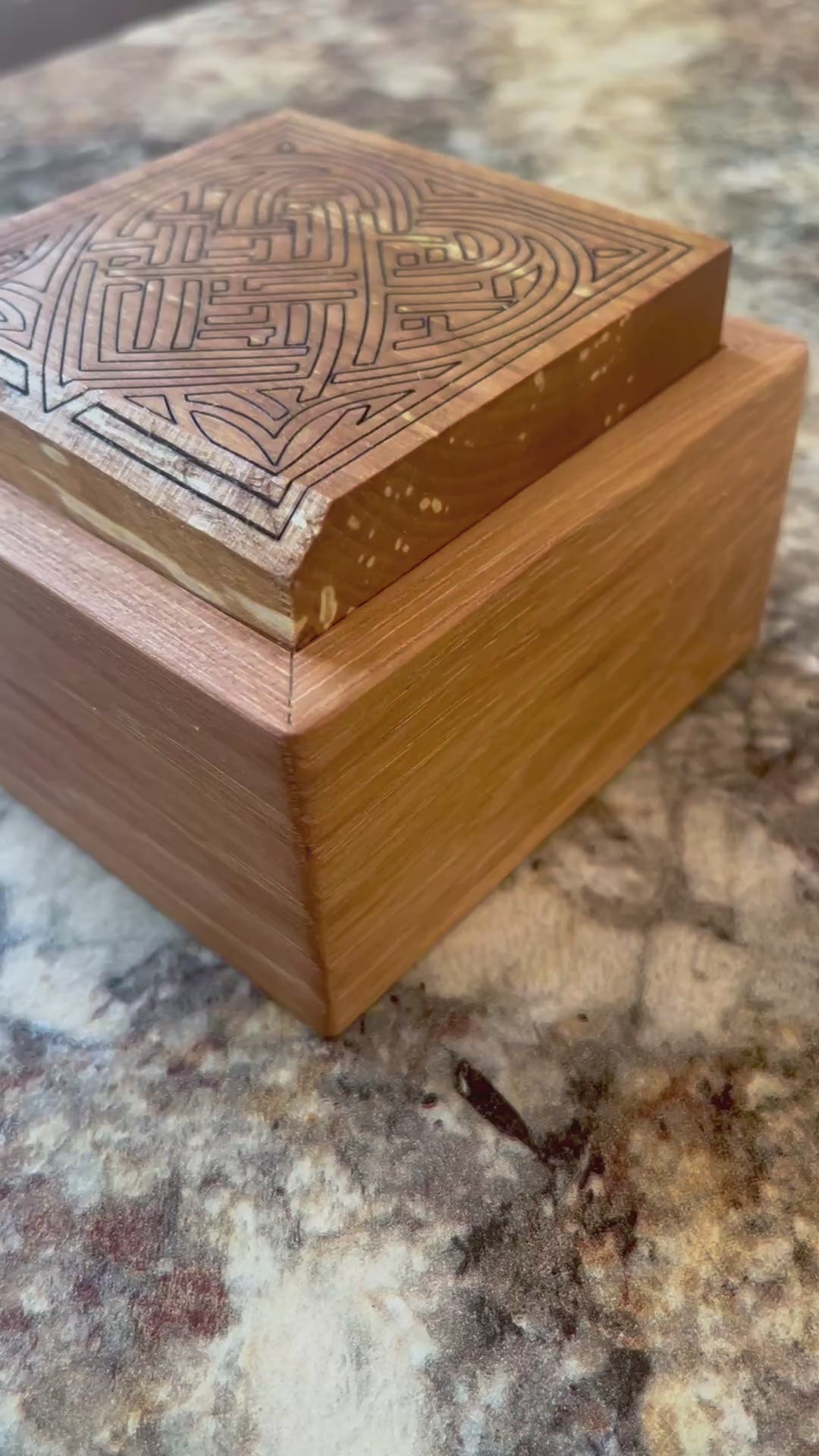 Pecan Keepsake Box with Heirloom Apple Lid & Heart Mandala Engraving
