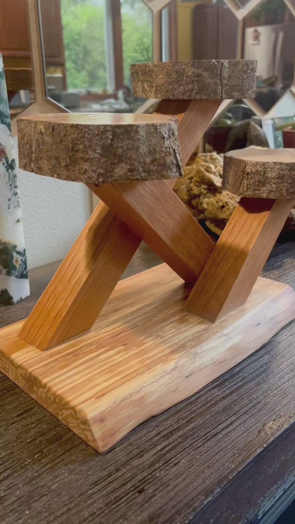 Sculptural Alder & Apple Wood Plant Stand with Live-Edge Base