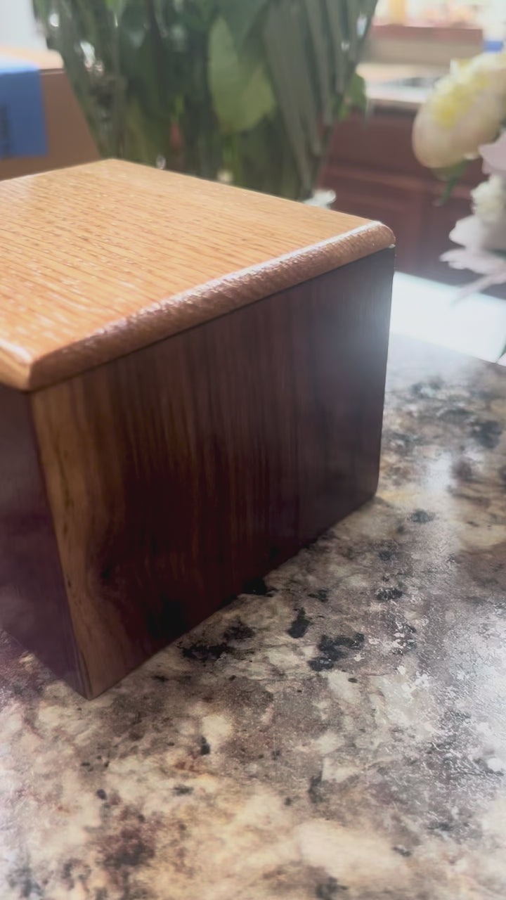 Handmade 5-Wood Keepsake Box: Black Sparkle Felt Lining, Tung Oil Finish