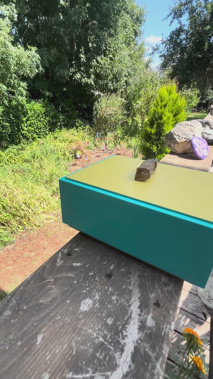 Hand-Painted Alder wood Jewelry Box: Oak Base, Petrified Wood Pull