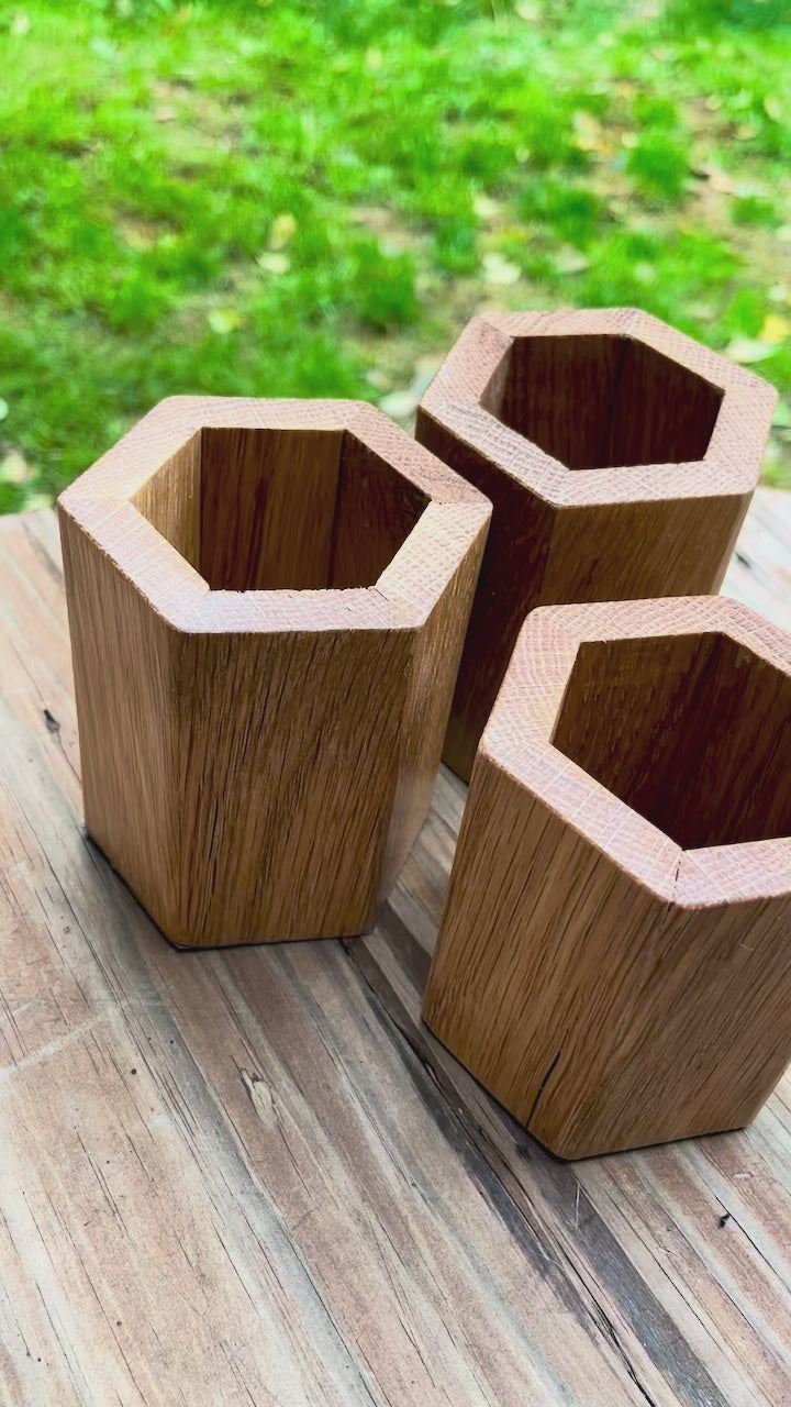 Handmade Reclaimed Oak Pen Holder | Rustic Desk Organizer