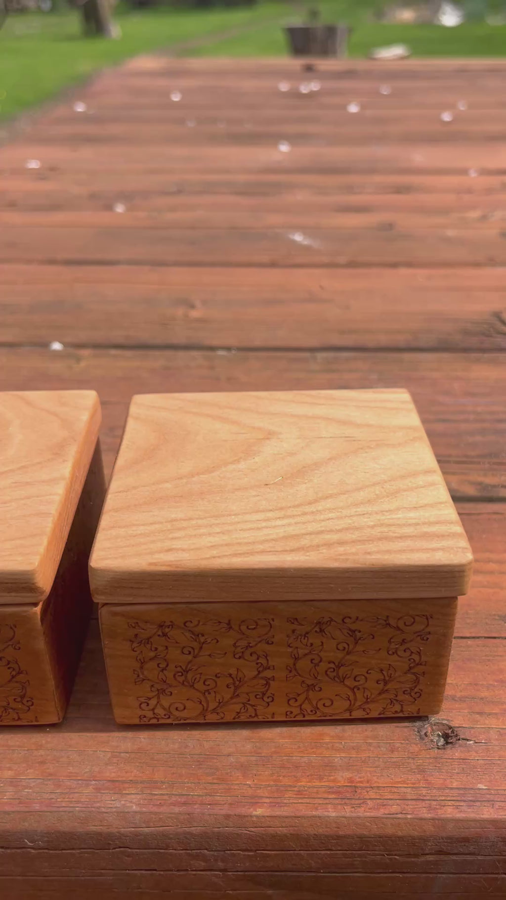 Custom Cherry Wood Ring Box Set – Engraved Floral Wedding Ring Boxes, Handmade Keepsake Box, Rustic Ring Holder, Engagement & Proposal Box