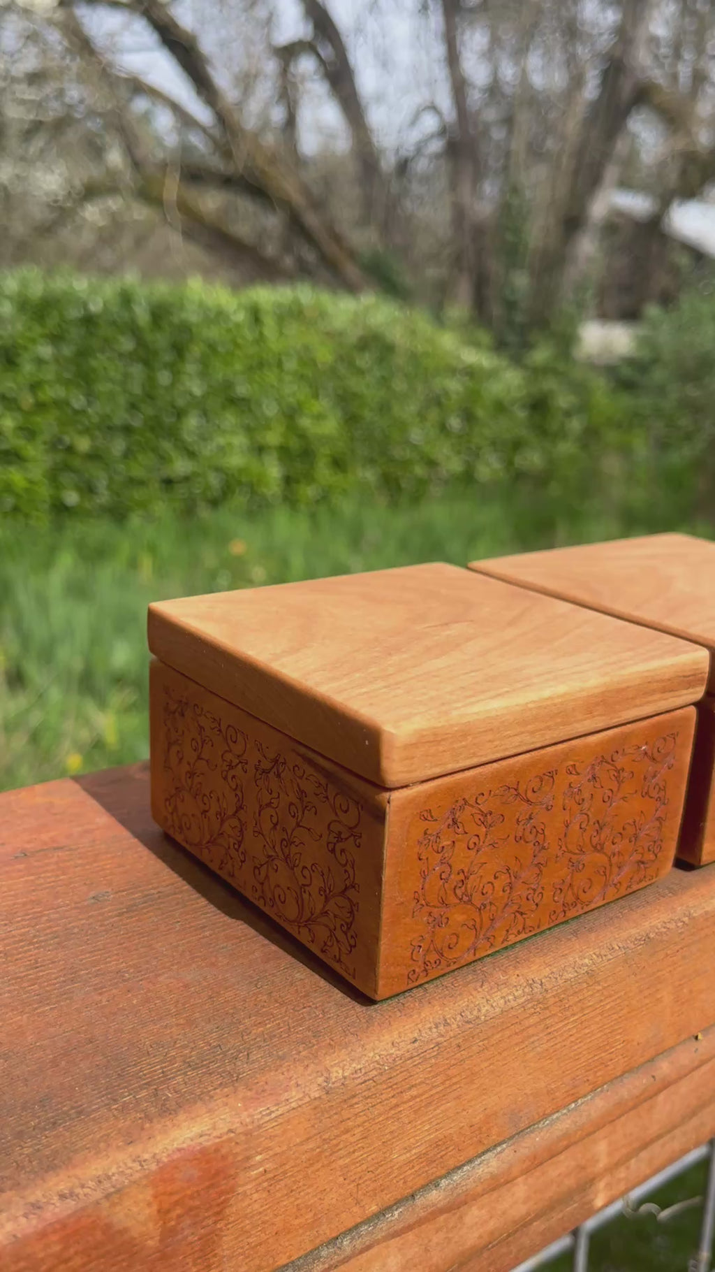 Custom Cherry Wood Ring Box Set – Engraved Floral Wedding Ring Boxes, Handmade Keepsake Box, Rustic Ring Holder, Engagement & Proposal Box